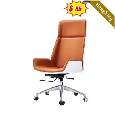 Luxury Office Furniture High Back Orange PU Leather Chairs Swivel Height Adjustable Staff Boss Chair