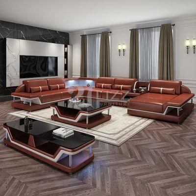 New Design Modern Style Elegant Living Room Furniture Set Leather LED Sectional Sofa