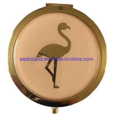 Promotion Gift Flamingo Design Gold Makeup Mirror with Customized Logo