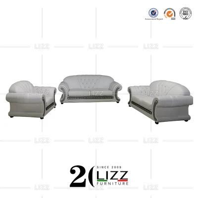 Leisure Contemporary Style Living Room Wooden Feet Furniture Genuine Leather Sofa Set