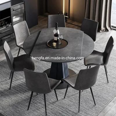 Living Room Luxury Furniture Iron Frame Swivel Round Marble Dining Table