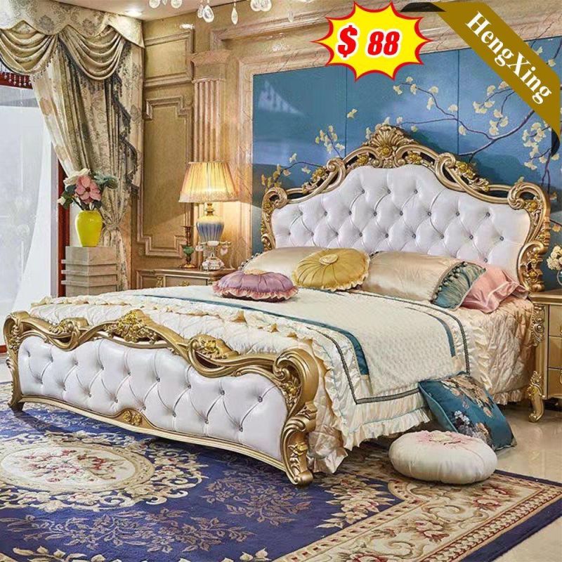 Modern Wholesale Factory Bedroom Furniture Set Double King Queen Wood Leather Beds with Nightstand