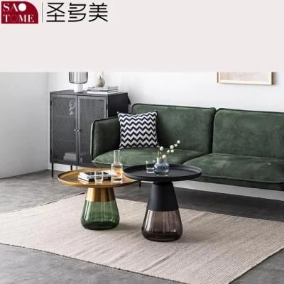 Modern Living Room Furniture Black Gold Wrought Iron Tray, Hand-Blown Wax Molding Glass Bottle Coffee Table