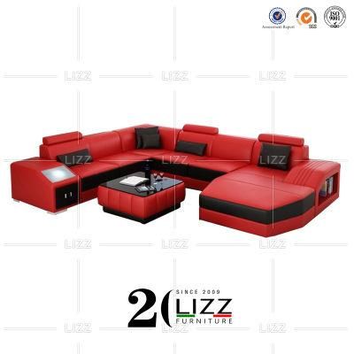 Comfortable Modern Design Style Living Room Furniture LED Function Genuine Leather Sofa