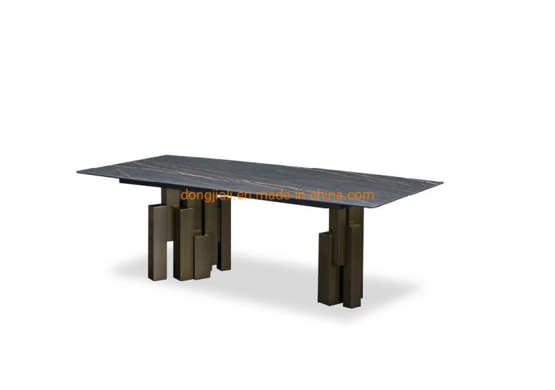 Stainless Steel Gold Frame Marble Dining Table for Home Modern Furniture