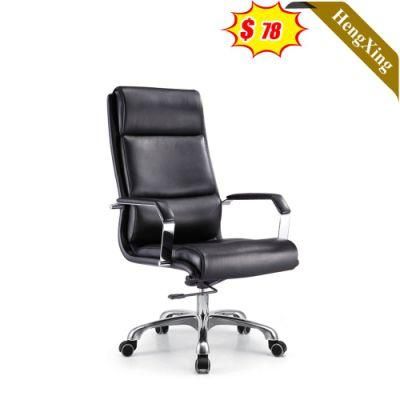 Simple Design High Back Office Chairs 5 Star Metal Feet Height Adjustable Swivel Black PU Leather Boss Manager Chair