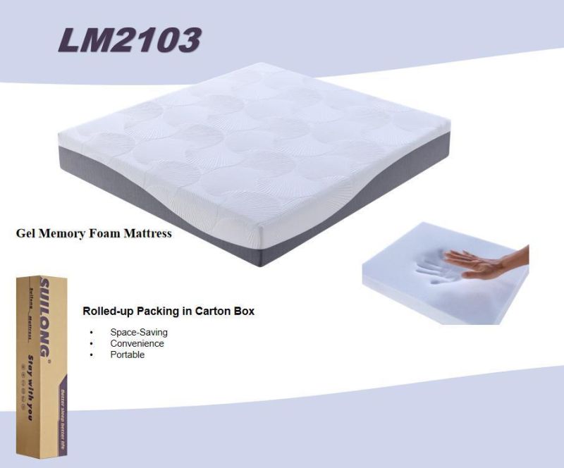 8 Inch Modern Design Comfortable Cover Gel Memory Foam Mattress Bedding Furniture with Zipper Roll-up in a Box