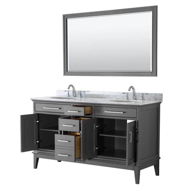 China Factory 60" Classic Gray Solid Leg Bathroom Cabinet Vanity with Ceramic Top