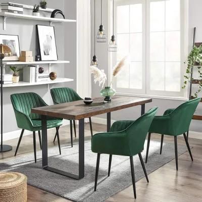 Modern Home Dining Room Furniture with Wooden Top 4 Velvet Fabric Dining Chairs Dining Table Set Furniture