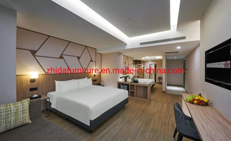 Foshan Manufacturer Supplier Hotel Apartment Living Room Furniture Bedroom Wood Furniture King Size Bed with Stool