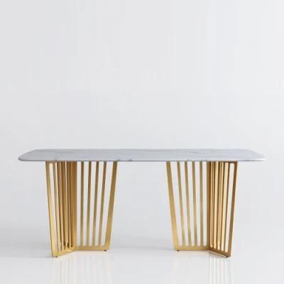 Modern Home Stainless Steel Marble Dining Table Soft Touch Dining Room Restaurant Furniture