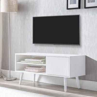 TV Stand for 50 Inch TV, Modern TV Console with Shelves for Living Room Bedroom, White Entertainment for Flat Screen TV