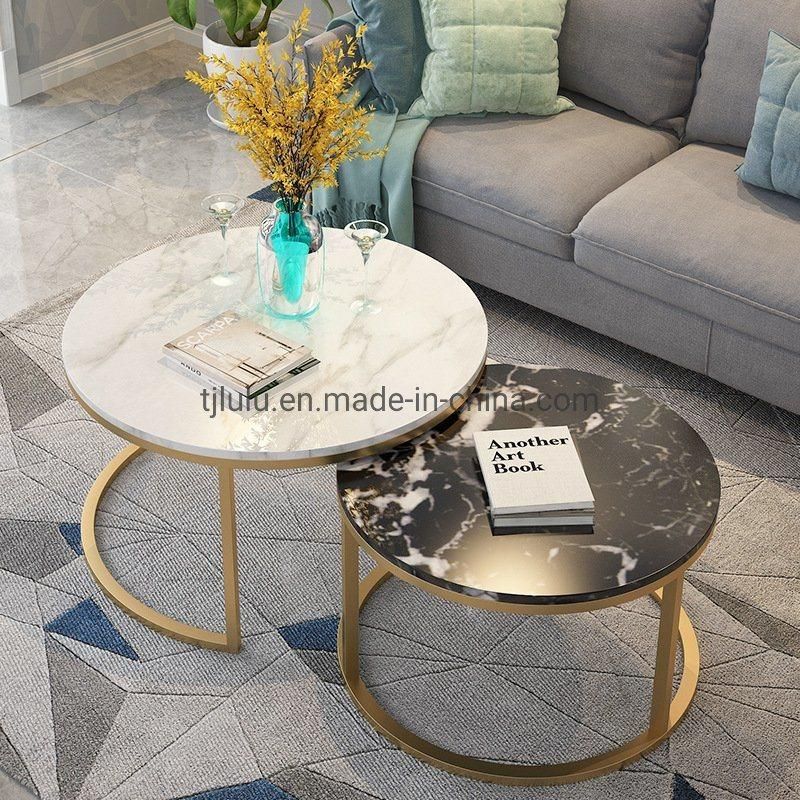 2021 Newest Modern Simple Style Metal Frame Nesting Gold Round Marble Coffee Table Living Room Side Table