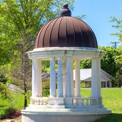 Modern Outdoor Garden Decoration Stone Gazebo White Marble Gazebos with Metal Roof for Grass Decoration