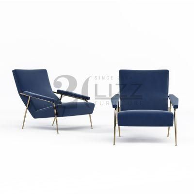 Velvet Dark Blue Upholestery Living Room Chairs in Stainless steel Legs for Home Hotel Vilia Office Furniture