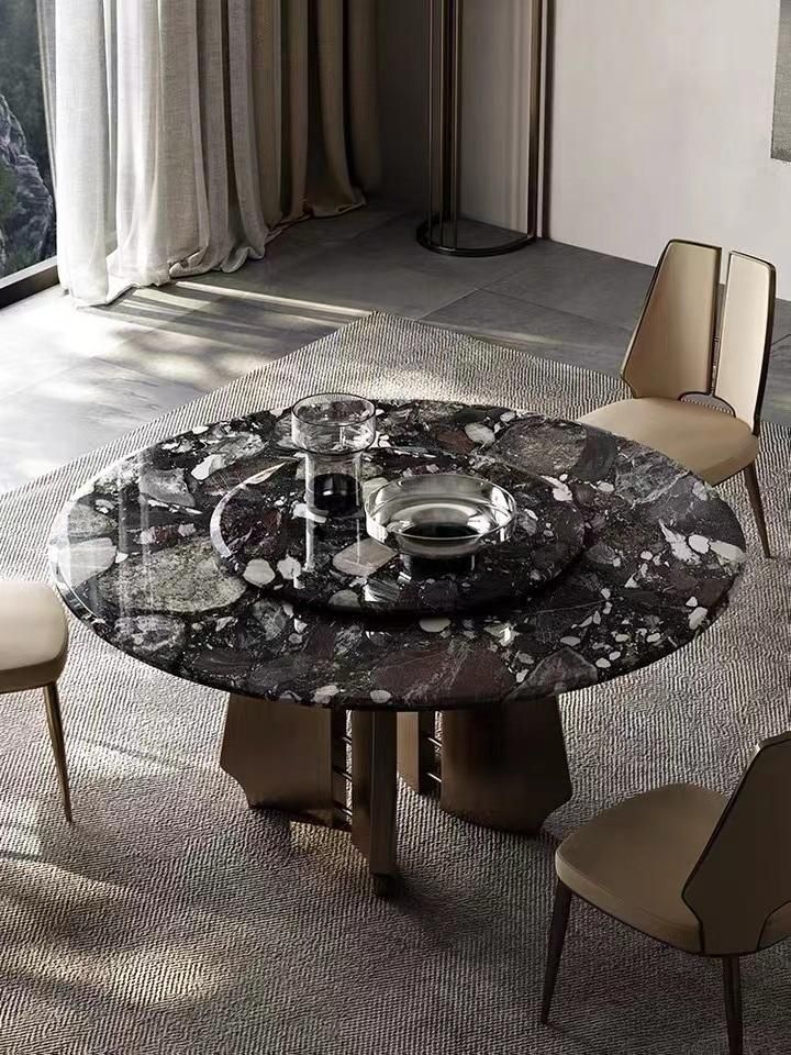 Luxury Round Home Dining Room Furniture Gold Chrome Marble Top Dining Table