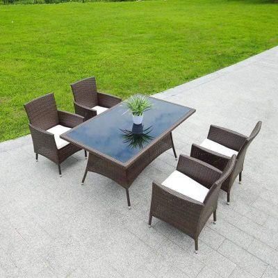 Outdoor Garden Cane Dining Chair Glass Table and 4 Seat Rattan / Wicker Chairs Set
