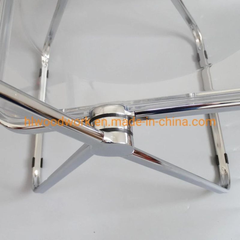 Modern Transparent Pink Folding Chair PC Plastic Dining Chair Chrome Frame Office Bar Dining Leisure Banquet Wedding Meeting Chair Plastic Dining Chair