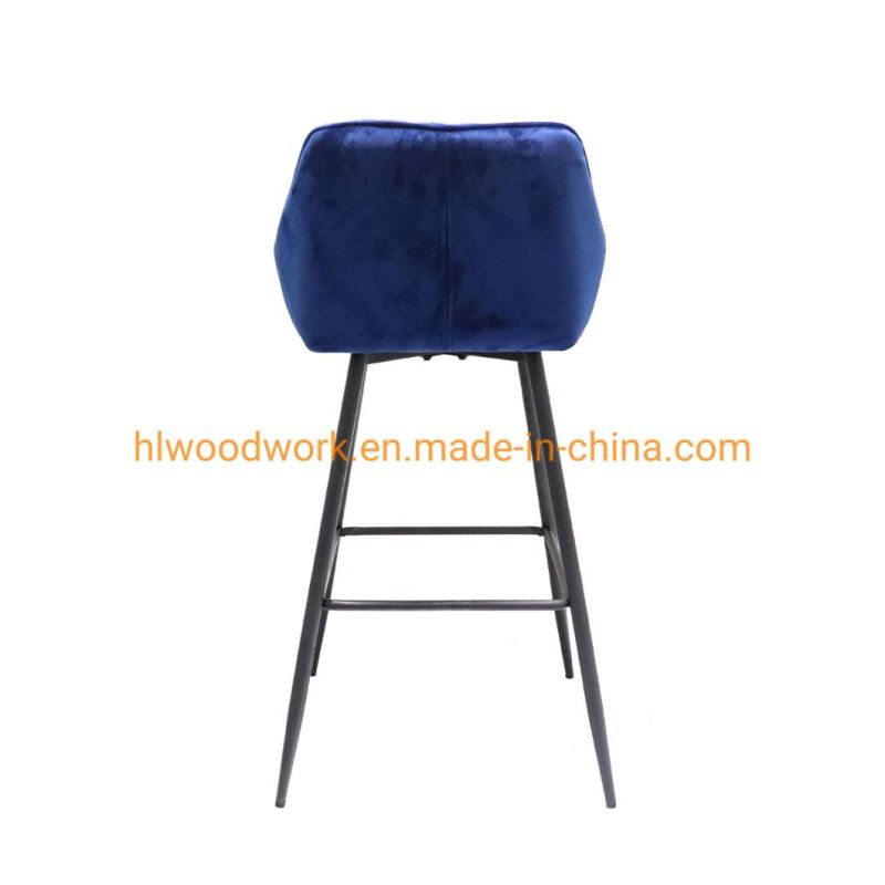 Hot Sale Metal Comfortable Velvet Fabric Fixed Modern Bar Chair for Home Pub Coffee Shop Use Modern Leisure Adjustable Bar Stool Plastic Spoon Bar Chair