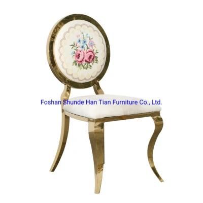 Round Flower Painted Back&#201; Stainless Steel Wedding Hotel Banquet Dining Chair