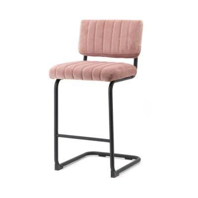 Modern Simple Comfortable Velvet Fabric Seat Bar Stools Square Metal Legs Bar Chair