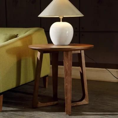 23 Inches Round Shape Veneer/Solid Wood Side Table