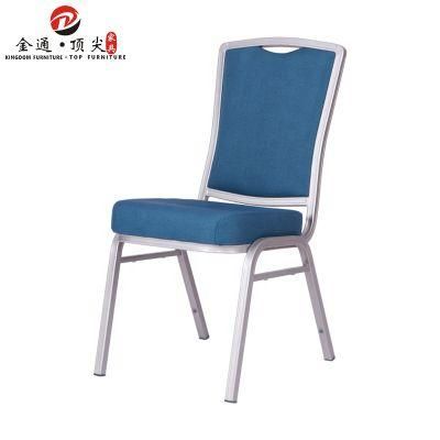 Restaurant Dining Hotel Furniture Latest Wholesale Blue Stacking Gold Aluminum Steel Wedding Banquet Chair