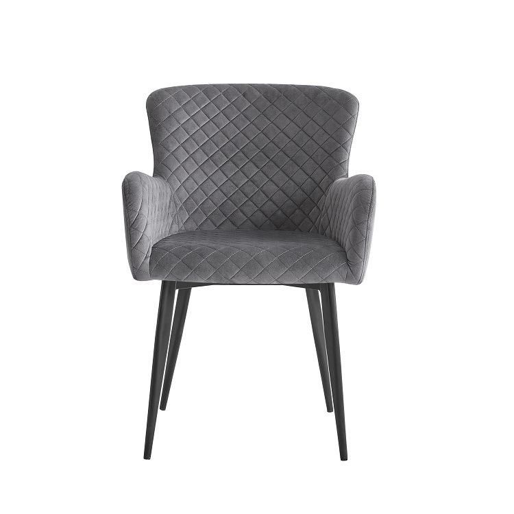 Nordic Modern Home Furniture Grey Velvet Fabric Arm Dining Chair with Metal Legs