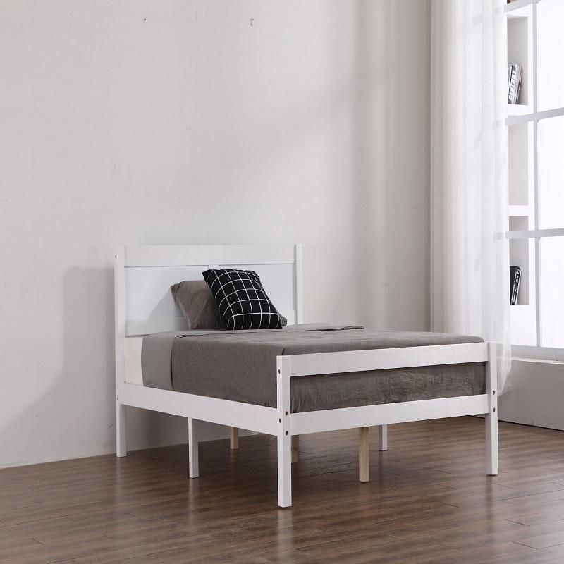 Home Bedroom Simple White K/D Solid Wood Single Double Bed Furniture