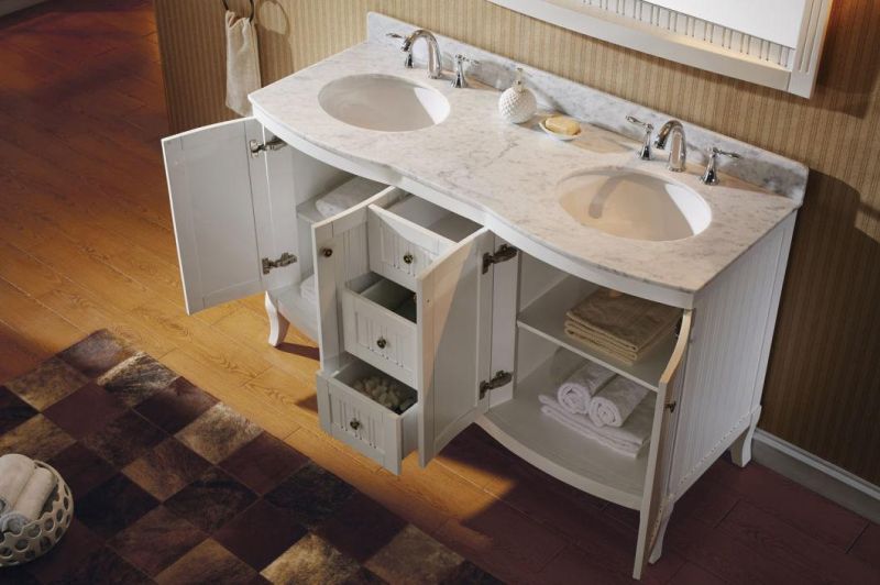 European Marble Countertop Solid Wood Bathroom Cabinet