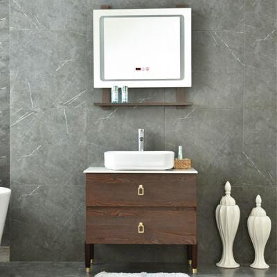 MDF Sanitary Ware Matt Wood Wash Basin Bathroom Vanity with LED Mirror