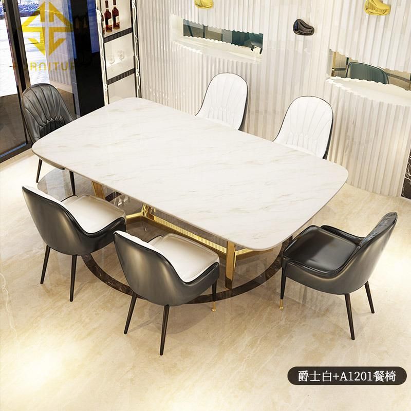 Luxury Design Stainless Steel Frame Marble Top Dining Room Table Sets Home Furniture