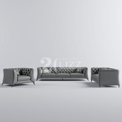 Exclusive Modern Style Hotel Home Furniture Living Room Genuine Leather Sofa Tufted Button