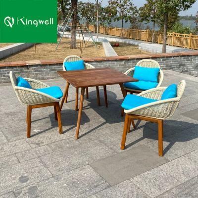 Modern Luxury Outdoor Patio Garden Hotel Solid Teak Wood Dining Tables Rattan Chairs Furniture Sets