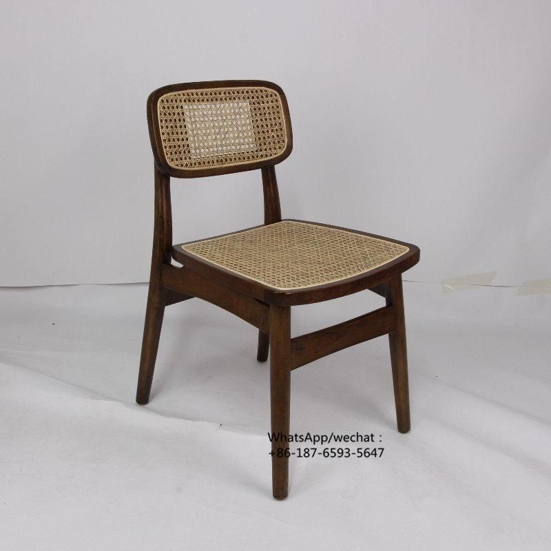 Nordic Modern Pierre Jeanneret Black Brown Natural Wood Cane Wicker Rattan Back Chair