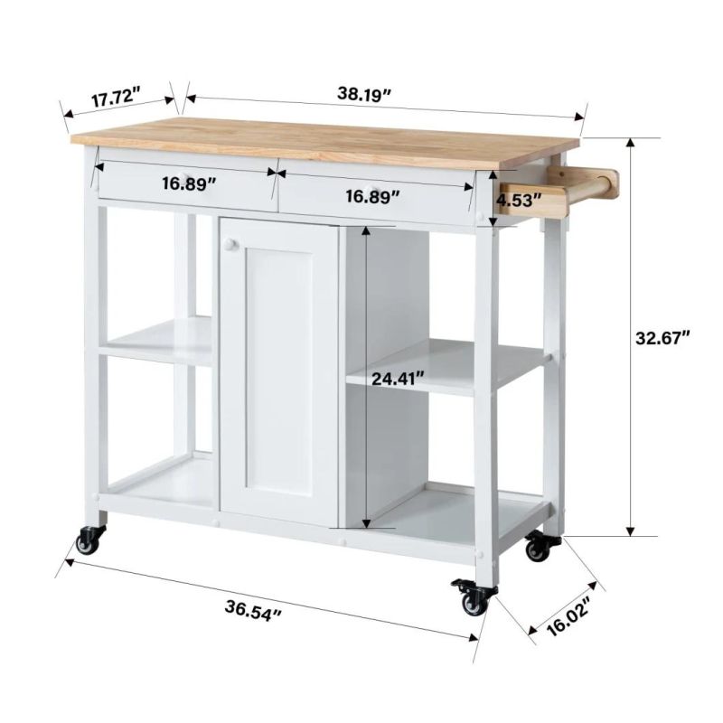 Kitchen Island Cart with Lockable Wheels, Solid Wood Modern Kitchen Cart