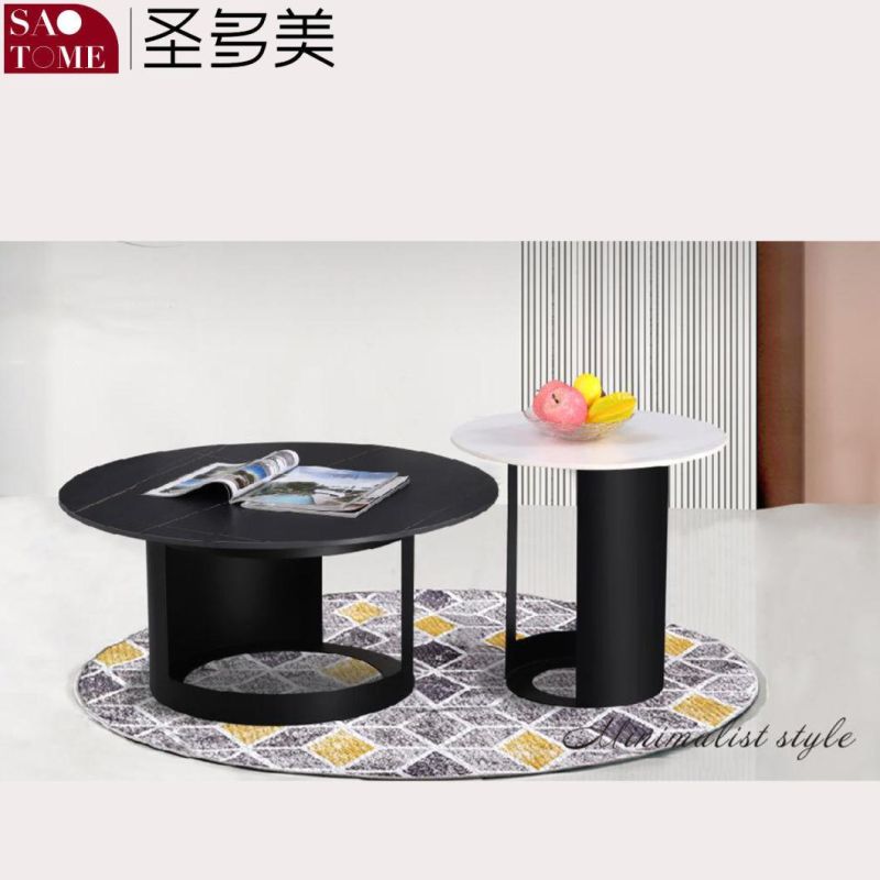 Modern Living Room Furniture Slate/Stainless Steel Round Coffee Table