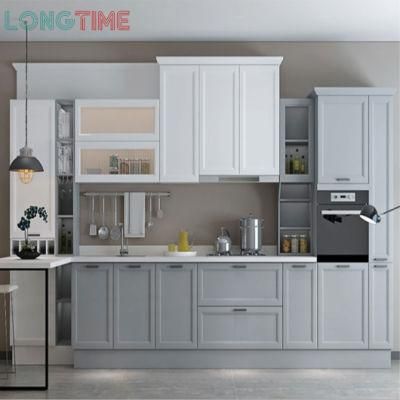 From China Modern PVC Finish Grey Shaker Door Kitchen Cabinets for Apartment