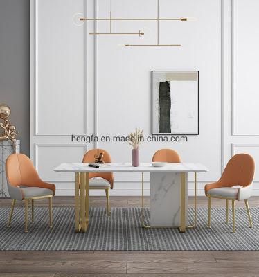Modern Kitchen Restaurant Furniture Design Metal Base Marble Dining Table