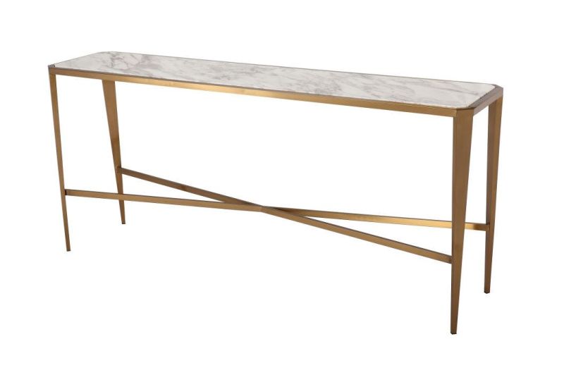 Polish Light Chrome Frame Furniture Console Table with Marble Top