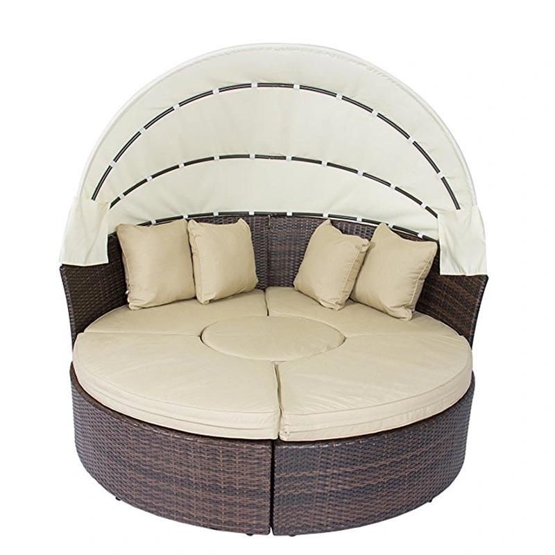 Outdoor and Indoor Furniture Garden Modern Rattan Sun Bed with Canopy RF600