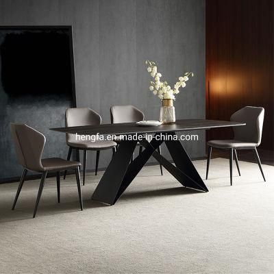 Good Quality Metal Frame with Black Legs Marble Dining Table