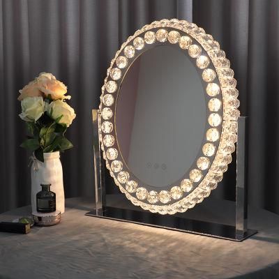 Oval Shape Desktop Crystal Makeup Mirror with Light for Make-up