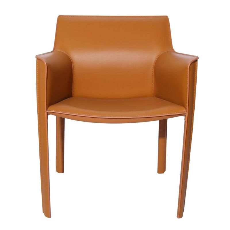 China Classical Luxury Saddle Leather Dining Chair with Steel Frame