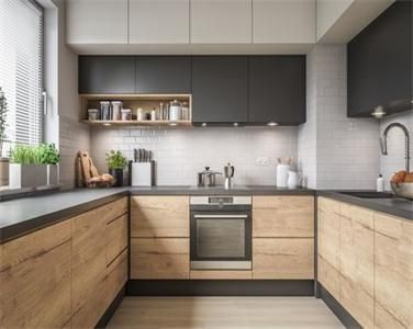 Modern Minimalist Custom U Shaped Durable Freestanding Wood Veneer Kitchen Cabinet