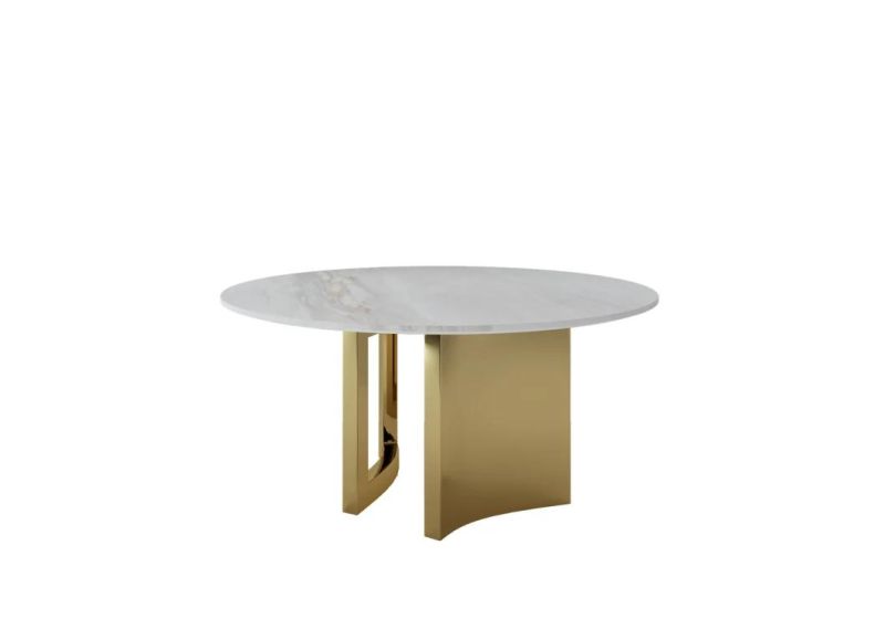 High Quality Luxury Modern Jazz White Natural Marble Piano Lacquer Mirror Stainless Metal Villa Restaurant Living Home Dining Table Dt03
