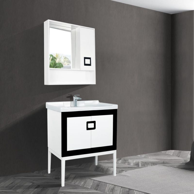 Black and White Stainless Steel Bathroom Vanity with Mirror Cabinet