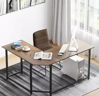 Black Metal Frame L-Shaped Corner Computer Desk Office Study Workstation with Shelves for Home Office