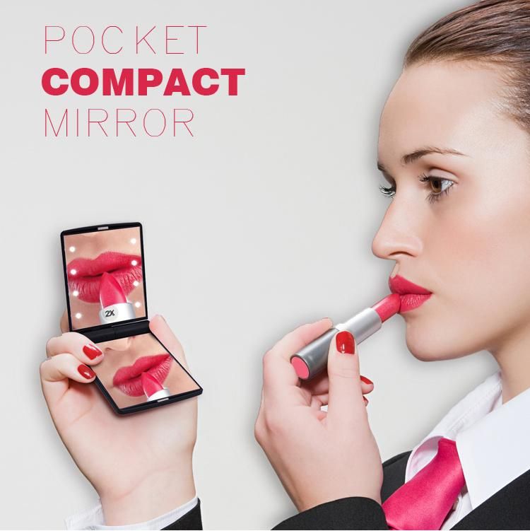 Foldable Pocket Purse Makeup Mirror with 8PCS LED Lights
