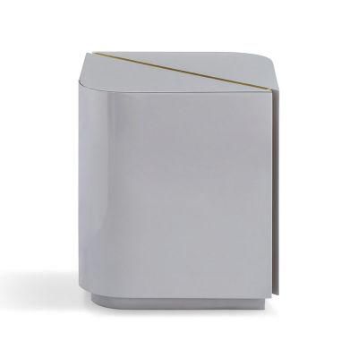 Modern Bedroom Furniture Golden Trimmed Grey Wood Nightstand Bedside Table